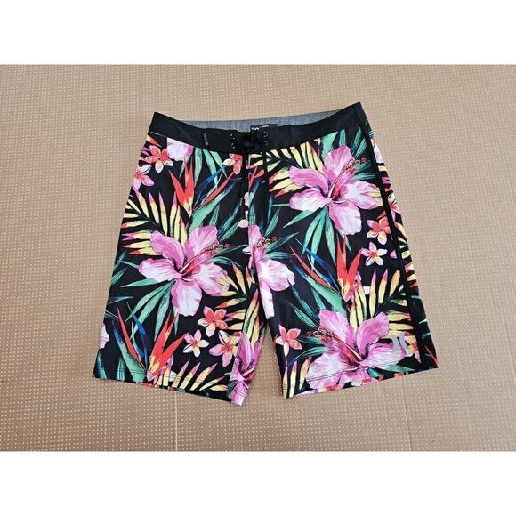 Hurley Phantom Mens Sz 30 Board Shorts Floral Hawiian Swim Trunks Surf Beach - Picture 1 of 7
